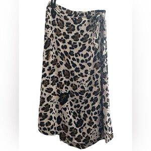 URBAN Romantics Leopard Print Midi Skirt in Black and Brown on Cream